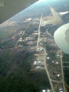 Aerial view of Bettles and Evansville (Note mile-long runway in upper right corner for scale).