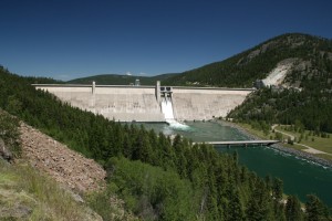 Libby Dam with spillways open.