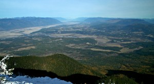 From atop Clifty Mountain (in the Cabinets), the Purcell Trench is visible into Canada