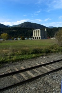 During the winter, train cars are kept under the silos of the Inland Portland Cement Plant in Metaline Falls